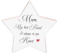 Plaque cadeau en forme d'étoile pour 'Mum', 16x16cm, ornement de maison en bois blanc, vers sentimental en anglais