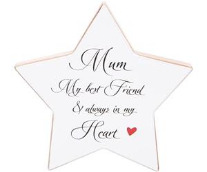 Plaque cadeau en forme d'étoile pour 'Mum', 16x16cm, ornement de maison en bois blanc, vers sentimental en anglais
