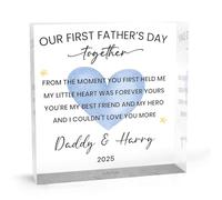 Plaque carrée en acrylique personnalisable avec inscription « Our First Father's Day Together New Daddy »