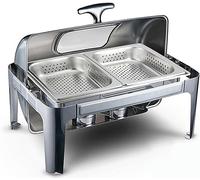 Plaque chauffante Buffet en Acier Inoxydable - Buffet RS et radiateurs. Ensemble de Buffet de Pot Chaude, Buffet en Acier Inoxydable avec Une Restauration Plus Chaude de Couvercle en Verre, Un Coup