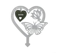 Plaque commémorative de jardin en forme de cœur avec fleurs de papillon, matériau en zinc assurant durabilité et résistance aux intempéries pour un souvenir en plein air (Sister)