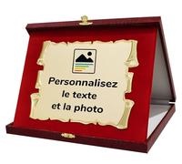 Plaque Commémorative Personnalisable avec Texte & Photo | Aluminium Doré 20x15 cm | Coffret Bois Rouge Luxe | Pour Retraite, Mariage, Récompense, Anniversaire