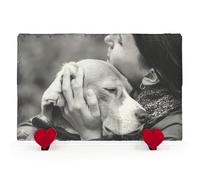 Plaque Commémorative Personnalisée avec Photo Texte Nom Et Coeur sur Pied Cat Dog Slate Stone Grave Marker | Full Print Horizontal | Size 20x30 cm
