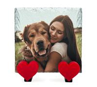 Plaque Commémorative Personnalisée avec Photo, Texte, Nom Et Coeur sur Support pour Chat, Chien Et Pierre Tombale en Ardoise | Impression Complète | Taille 10x10 cm
