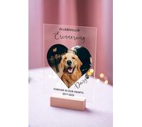 Plaque commémorative personnalisée en acrylique avec image de chien - Plaque commémorative pour animaux de compagnie - Plaque en acrylique A5 sur base en bois - Cadeau souvenir pour animaux de