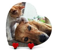Plaque Commémorative Personnalisée en Forme De Coeur avec Texte Photo Nom Et Coeur sur Support Cat Dog Slate Stone Grave Marker | Full Print Horizontal | Size 25x25 cm