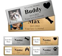 Plaque commémorative personnalisée pour animal de compagnie avec photo, étiquette nominative en métal gravé personnalisé pour chiens et chats, marqueur souvenir épais brossé avec adhésif