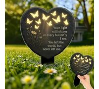 Plaque commémorative unique en acrylique en forme de papillon en forme de cœur, résistante aux intempéries, marqueur funéraire en forme de cœur, papillon « Your light still shine » en souvenir
