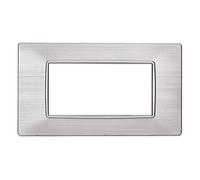 Plaque compatible avec Vimar Plana, plaques en plastique effet satiné, 1 pièce (4 modules/places, argent satiné)