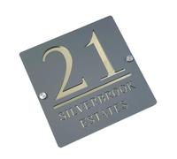 Plaque d'adresse en acrylique avec numéro de maison, panneaux muraux porte 3D, extérieure, décoration, clous argentés, 1 pièce(Grey Gold,250mmX250mm)