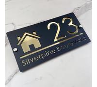 Plaque d'adresse personnalisée - Numéro de maison 3D en acrylique - Découpe au laser - Design moderne avec effet flottant - Pour maison, hôtel et appartement - Or noir