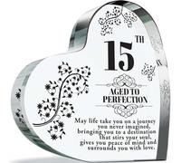 Plaque d'anniversaire 15 ans pour filles et garçons - Aged to Perfection - Cadeau souvenir en acrylique pour fille et garçon de 15 ans, 100 mm x 100 mm, cadeau pour amis et famille