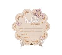 Plaque d'annonce de bébé en bois Hello World - En forme de fleur - Avec support - Porte-nom et accessoires photo - Pour hôpital - Décoration de chambre d'enfant - Pour bébé