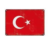 Plaque d'art rétro en métal en forme de drapeau de la Turquie rustique shabby chic en métal Art Décor drapeau national Métal Art souvenir de pays Panneau en métal de qualité pour restaurant, café,