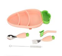 Plaque d'aspiration pour bébé, Brosse de Nettoyage en Forme de Carotte en Acier Inoxydable 304, Ensemble d'alimentation en Silicone pour bébé avec Fourchette Cuillère Paille