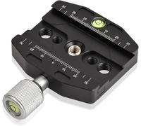 Plaque d'attache Rapide Universal,50mm Plateau Rapide QR Plate en Alliage d'Aluminium avec 1/4 et 3/8 Vis, Niveau à Bulle Intégré, Compatible pour Arca-Swiss QR Trépied Monopode Rotule Caméra