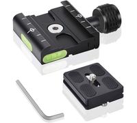 Plaque d'attache Rapide Universal, 50mm Plateau Rapide QR Plate en Alliage d'Aluminium Niveau à Bulle Intégré avec 1/4 et 3/8 Vis Compatible pour Arca-Swiss QR Trépied Monopode Rotule Caméra