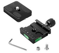 Plaque d'attache Rapide, Universal Plate à Dégagement QR Rapide en Alliage d'Aluminium 50mm Niveau à Bulle Intégré avec 1/4 et 3/8 Vis Compatible pour Arca-Swiss Trépied Monopode Rotule Caméra