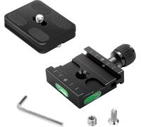 Plaque d'attache Rapide, Universal Plate à Dégagement QR Rapide en Alliage d'Aluminium 50mm Niveau à Bulle Intégré avec 1/4 et 3/8 Vis Compatible pour Arca-Swiss Trépied Monopode Rotule Caméra