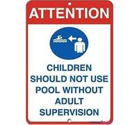 Plaque d'avertissement « Attention Children Don't Use Pool Without Adult Supervision » - Décoration de cour intérieure et extérieure - 20,3 x 30,5 cm
