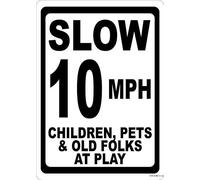Plaque d'avertissement de rue - Décoration murale - 10 km/h - Pour enfants et animaux de compagnie - Vieux gens au jeu - Miles par heure - Décoration de cour intérieure et extérieure - En aluminium