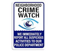 Plaque d'avertissement en métal - Panneau en métal - Motif montre crime de quartier - We Immediately Report All Suspicious - Décoration murale rétro pour maison, cuisine, bar, chambre, garage - 20,3 x
