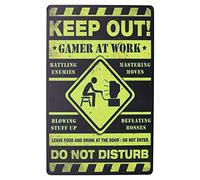 Plaque d'avertissement rétro en métal « Gamer At Work Keep Out » - 20,3 x 30,5 cm