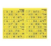 Plaque de 6 grilles cartons loto 90 numeros format standard - epaisseur 1 mm rigide - couleur jaune soleil - set accessoire bingo et carte