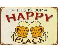 Plaque de bar en métal humoristique avec inscription « This Is Our Happy Place » - Décoration vintage - 20,3 x 30,5 cm