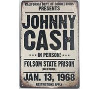 Plaque de bar en métal | Poster de décoration murale en métal | Bannière de concert Johnny Cash Folsom State Prison 20,3 x 30,5 cm | Panneau décoratif classique pour la maison, la cuisine, le bar, le garage | Musique rock