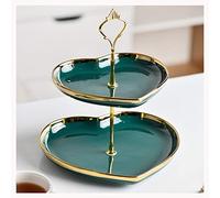 Plaque de céramique, Assiette à fruits double couche en céramique avec poignée plaquée or vert foncé amovible