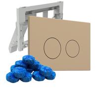 Plaque de commande QeramiQ Push avec support pour blocs de toilette - pour réservoir encastré Geberit UP320 - double chasse - boutons ronds - plastique - incluant 12 blocs de toilette - taupe SW110237