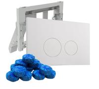 Plaque de commande QeramiQ Push avec support pour blocs de toilette - pour réservoir encastré Geberit UP320 - double chasse - boutons ronds - plastique - incluant 12 blocs de toilette - blanc mat SW70