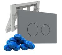 Plaque de commande QeramiQ Push avec support pour blocs de toilette - pour réservoir encastré Geberit UP320 - double chasse - boutons ronds - plastique - incluant 12 blocs de toilette - gris clair SW1