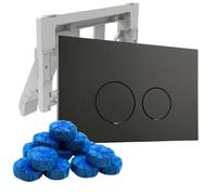 Plaque de commande QeramiQ Push avec support pour blocs de toilette - pour réservoir encastré Geberit UP320 - double chasse - boutons ronds - plastique - incluant 12 blocs de toilette - noir mat SW706
