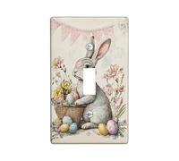 Plaque de couvercle pour interrupteur de lumière lapin de Pâques, lapin gris doux avec œufs colorés pour décoration de Noël, plaques murales en plastique, levier simple de taille standard