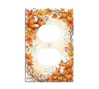 Plaque de couverture de sortie duplex aquarelle renards et citrouilles | Motif renards de la forêt, bordure en feuille d'érable, art de la récolte de citrouilles, style aquarelle rustique