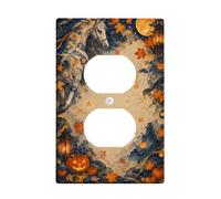 Plaque de couverture de sortie duplex d'Halloween pour cheval et | Feuilles d'automne, lanternes lumineuses, jack-o-lanternes, aquarelle rustique, thème récolte, décoration murale saisonnière