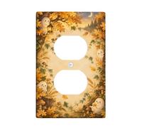 Plaque de couverture de sortie duplex illustration fantôme de forêt | Lanterne lumineuse, feuillage de forêt fantaisie, tons chauds et dorés, atmosphère boisée confortable