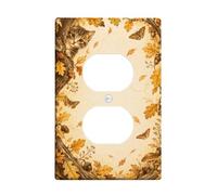Plaque de couverture de sortie duplex motif chaton d'automne | Chat tigré, feuilles de chêne, champignons des bois, papillons, thème forêt rustique, accents saisonniers pour la maison