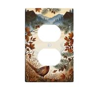 Plaque de couverture de sortie duplex paysage d'automne rustique faisan | Thème cabane de montagne, bordure de branche de pin, feuillage d'automne rustique, art de la faune, décoration murale