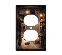 Plaque de couverture de sortie duplex sur le thème d'Halloween Fantôme | Thème effrayant du linge, textures en bois rustiques, motif de personnage fantaisie, accents saisonniers pour la maison