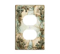 Plaque de couverture de sortie duplex vintage sur le thème de la croix | Thème religieux rustique, fond parchemin vintage, motifs de croix celtique, décoration d'intérieur spirituelle