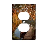 Plaque de couverture d'interrupteur à réflexion automnale - Feuilles d'automne orange au bord de l'eau - Plaques murales rustiques en thermoplastique - Prise duplex simple de taille standard