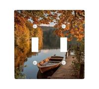 Plaque de couverture d'interrupteur à réflexion d'automne - Feuilles d'automne orange au bord de l'eau - Plaques murales rustiques en thermoplastique - Taille standard - Double bascule