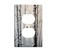 Plaque de couverture d'interrupteur cardinal d'hiver, oiseau rouge vif dans une forêt de bouleau sereine, plaques murales thermoplastiques, prise duplex simple de taille standard