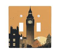 Plaque de couverture d'interrupteur coucher de soleil d'automne, schéma de couleurs orange avec motif Big Ben pour décoration d'intérieur, plaques murales thermoplastiques, taille standard double à