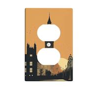 Plaque de couverture d'interrupteur coucher de soleil d'automne, schéma de couleurs orange avec motif Big Ben pour décoration d'intérieur, plaques murales thermoplastiques, prise duplex simple de