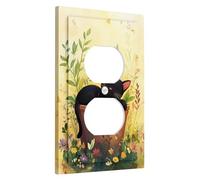 Plaque de couverture d'interrupteur de lumière chat floral printemps, chat dans un pot de fleurs pour décoration d'intérieur, plaques murales thermoplastiques, prise duplex simple de taille standard