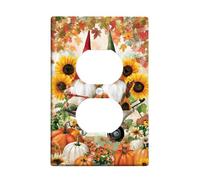 Plaque de couverture d'interrupteur de nain d'automne, décoration de récolte orange et verte pour accents de maison d'automne, plaques murales thermoplastiques de taille standard, sortie duplex simple